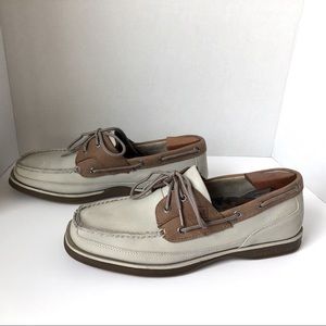 Men’s white and Tan Sperry boat shoes